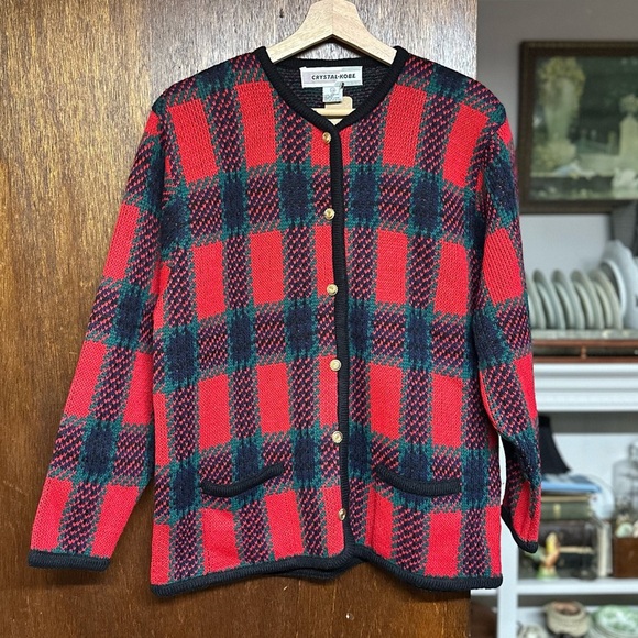 Vintage Sweaters - Vintage Women’s  L Cardigan Sweater Button Front Preppy Fisherman Core Red A12